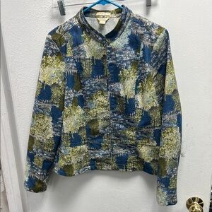 Christopher & Banks Green and Black Full Zip Tree Patterned Jacket